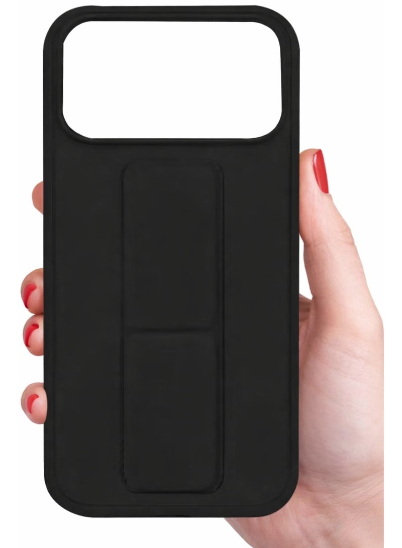 COVERSCART Apple iPhone 17 Pro Premium Silicon Case with Magnetic Stand & Finger Grip, Car Mount Compatible Kickstand Cover – Black - Image 4